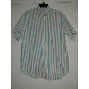 Mens Vintage Honors Button Down Shirt Short Sleeve Medium M Blue Pink Striped